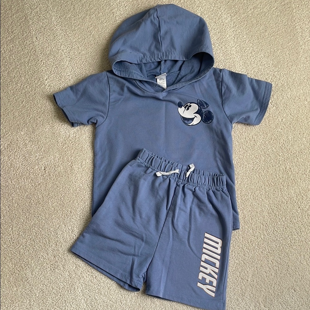 Disney Kids Blue Mickey Hooded Tee & Shorts Matching Set